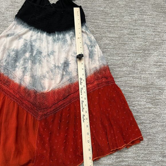 Vintage Dress Womens S Red Black Tie Dye Festival Boho Fairy Halter Y2K 90s - Picture 14 of 16